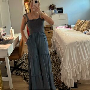 Cavendar’s Blue B Women's Medium Wash Denim Smocked Wide Leg Jumpsuit